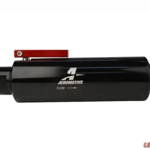 Aeromotive Fuel System Filter w/ Shutoff Valve, In-Line, AN-12, 100 micron stainless element, Black - Image 1