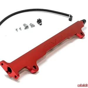 AMS Performance CNC Machined Red Aluminum Fuel Rail w/ Pulsation Dampener Mitsubishi Evolution X 2008-2014 - Image 1