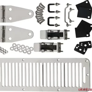 Kentrol Hood Kit with TJ Style Hood Catch Polished Silver for Jeep CJ YJ 1978-1995 - Image 1