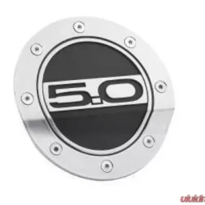 Drake Comp Series Silver Fuel Door w/ Matte Black Accents & 5.0 Logo Ford Mustang 2015+ - Image 1