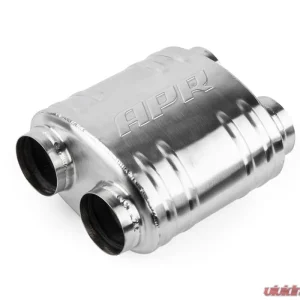 APR Premium Sound Absorption Muffler, Dual 2.75" Inlet/Outlet, Oval Body, T304 Stainless Steel, Brushed Finish - Image 1