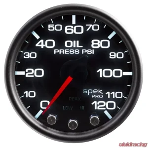 AutoMeter GAUGE; OIL PRESS; 2 1/16in.; 120PSI; STEPPER MOTOR W/PK/WRN; BLK/SMKE/BLK; SPEK - Image 2