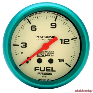 AutoMeter GAUGE; FUEL PRESS; 2 5/8in.; 15PSI; MECH.; GLOW IN THE DARK; ULTRA-NITE - Image 1