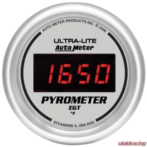 AutoMeter GAUGE; PYROMETER (EGT); 2 1/16in.; 1600deg.F; DIGITAL; SILVER DIAL W/RED LED - Image 1