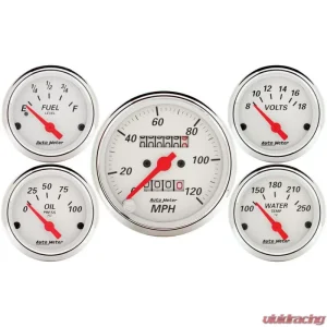 AutoMeter GAUGE KIT; 5 PC.; 3 1/8in./2 1/16in.; MECH. SPEEDOMETER; ARCTIC WHITE - Image 1