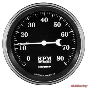 AutoMeter GAUGE; TACHOMETER; 3 3/8in.; 8K RPM; IN-DASH; OLD TYME BLACK - Image 1