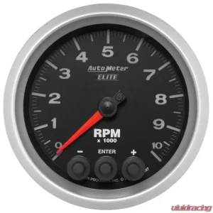 AutoMeter GAUGE; TACH; 3 3/8in.; 10K RPM; IN-DASH W/SHIFT LIGHT/PEAK MEM; ELITE - Image 1