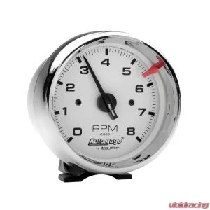 AutoMeter GAUGE; TACH; 3 3/4in.; 8K RPM; PEDESTAL; WHT DIAL CHROME CASE; AUTOGAGE - Image 1