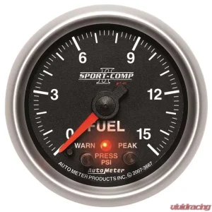 AutoMeter GAUGE; FUEL PRESS; 2 1/16in.; 15PSI; DIGITAL STEPPER MTR W/PK/WRN; SPORT-COMP II - Image 1