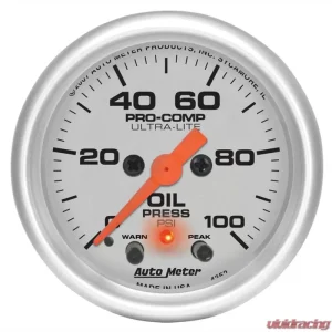 AutoMeter GAUGE; OIL PRESS; 2 1/16in.; 100PSI; DIGITAL STEPPER MOTOR W/PK/WRN; ULTRA-LITE - Image 1