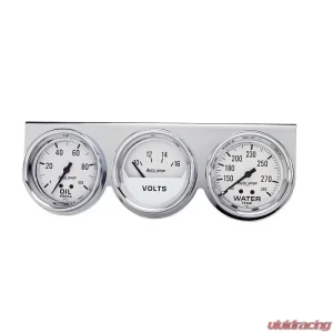 AutoMeter GAUGE CONSOLE; OILP/WTMP/VOLT; 2 5/8in.; 100PSI/280deg.F/16V; WHT DIAL; CHRME BZ - Image 1
