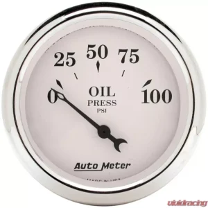 AutoMeter GAUGE; OIL PRESS; 2 1/16in.; 100PSI; ELEC; OLD TYME WHITE - Image 1