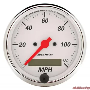 AutoMeter GAUGE; SPEEDOMETER; 3 1/8in.; 120MPH; ELEC. PROG. W/LCD ODO; ARCTIC WHITE - Image 1