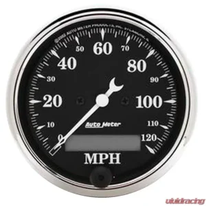 AutoMeter GAUGE; SPEEDO.; 3 1/8in.; 120MPH; ELEC. PROG. W/LCD ODO; OLD TYME BLK - Image 1