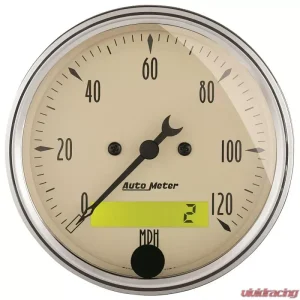 AutoMeter GAUGE; SPEEDO.; 3 1/8in.; 120MPH; ELEC. PROG. W/LCD ODO; ANTQ BEIGE - Image 1