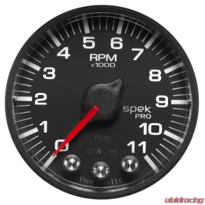 AutoMeter GAUGE; TACH; 2 1/16in.; 11K RPM; W/SHIFT LIGHT/PEAK MEM; BLK/BLK; SPEK-PRO - Image 1