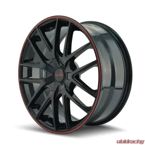 Touren TR60 3260 Wheel 16x7 5x100/5x114.3 42mm 72.62mm Gloss Black w/ Red Ring - Image 2