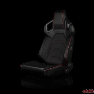 Braum Racing Alpha X Series Sport Seats (Pair) - Black Leatherette w/ Red Stitching - Low Base Version - Image 1