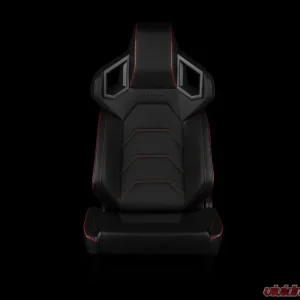 Braum Racing Alpha X Series Sport Seats (Pair) - Black Leatherette w/ Red Stitching - Low Base Version - Image 2