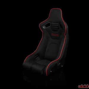 Braum Racing Elite-R Series Fixed Back Bucket Seat (Each) - Black Cloth w/ Red Trim - Image 1