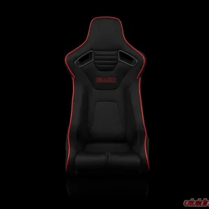 Braum Racing Elite-R Series Fixed Back Bucket Seat (Each) - Black Cloth w/ Red Trim - Image 2