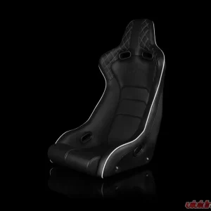 Braum Racing Venom-X Series Fixed Back Bucket Seat (Each) - Black Diamond Leatherette w/ White Trim - Image 1
