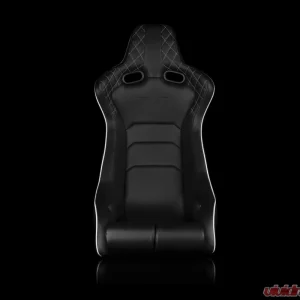 Braum Racing Venom-X Series Fixed Back Bucket Seat (Each) - Black Diamond Leatherette w/ White Trim - Image 2
