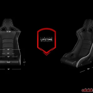 Braum Racing Venom-X Series Fixed Back Bucket Seat (Each) - Black Diamond Leatherette w/ Red Trim - Image 5