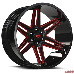 Vision 363 Razor Wheel 20x10 5x5 -25mm Gloss Black Milled Spoke with Red Tint - Image 1