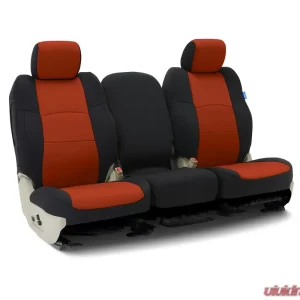 Coverking Custom Seat Covers 1 Row Neoprene Inferno Orange | Black Sides Rear Jeep Wrangler 2014-2018 - Image 1