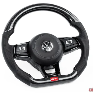 APR Steering Wheel Carbon Fiber Leather Silver Paddles for Volkswagen MK7 Golf R 2015-2020 - Image 1