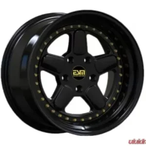 ESM ESM-005R Wheel 17X10 4x100 +15mm Gloss Black | Gold Rivet - Image 1