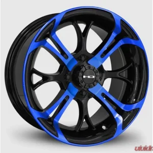 HD Golf Spinout Wheel 14x7 4x101.6 -10mm Gloss Black Machined Face w/ Blue - Image 2