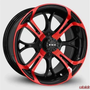 HD Golf Spinout Wheel 14x7 4x101.6 -10mm Gloss Black Machined Face w/ Red - Image 1