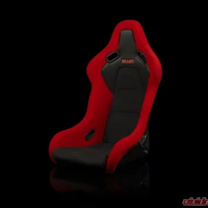 Braum Racing Falcon-S Series Fixed Back Bucket Seat (Each) - Red Cloth|Alcantara Inserts w/ Black Stitching - Image 1