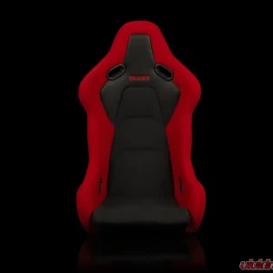 Braum Racing Falcon-S Series Fixed Back Bucket Seat (Each) - Red Cloth|Alcantara Inserts w/ Black Stitching - Image 2