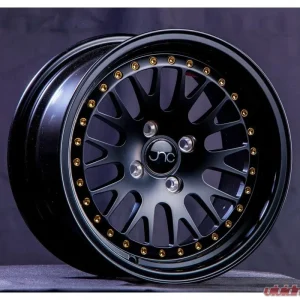 JNC JNC001 Wheel 16x8 4x100|4x114.3 10mm Matte Black w/ Gold Rivets - Image 1