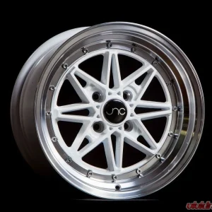 JNC JNC002 Wheel 15x8 4x100 25mm White w/ Machined Lip - Image 1