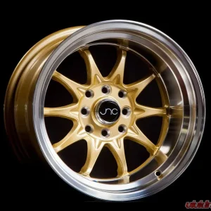 JNC JNC003 Wheel 15x8 4x100|4x114.3 0mm Gold w/ Machined Lip - Image 1