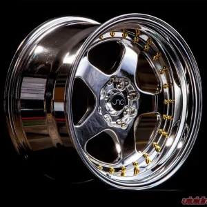 JNC JNC010 Wheel 15x9 4x100|4x114.3 20mm Platinum w/ Gold Rivets - Image 1