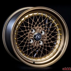 JNC JNC045 Wheel 15x8.25 4x100 10mm Bronze w/ Machined Tinted Bronze Lip & Gold Rivets - Image 1