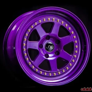 JNC JNC048 Wheel 17x8 4x100 30mm Candy Purple w/ Gold Rivets - Image 1