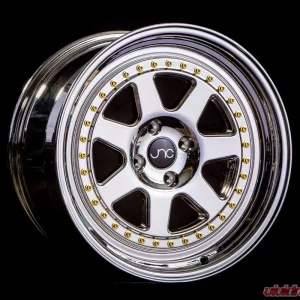 JNC JNC048 Wheel 16x8 4x100 25mm Platinum w/ Gold Rivets - Image 1