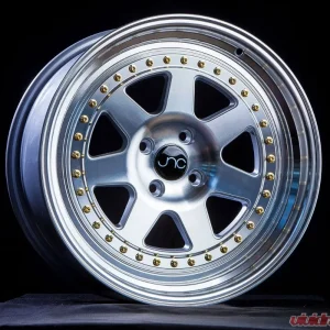 JNC JNC048 Wheel 17x8 4x100 30mm Silver w/ Machine Face & Gold Rivets - Image 1