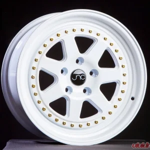 JNC JNC048 Wheel 16x8 4x100 25mm White w/ Gold Rivets - Image 1
