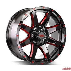 Off-Road Monster M08 Series Gloss Black w/ CNC Candy Red Tinted Clear Wheel 20x9 5x127 | 5x5 0mm - Image 1