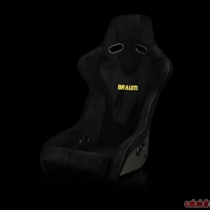 Braum Racing Falcon-R Series Fixed Back Bucket Seat (Each) - Black Alcantara w/ Yellow Stitching - Image 1